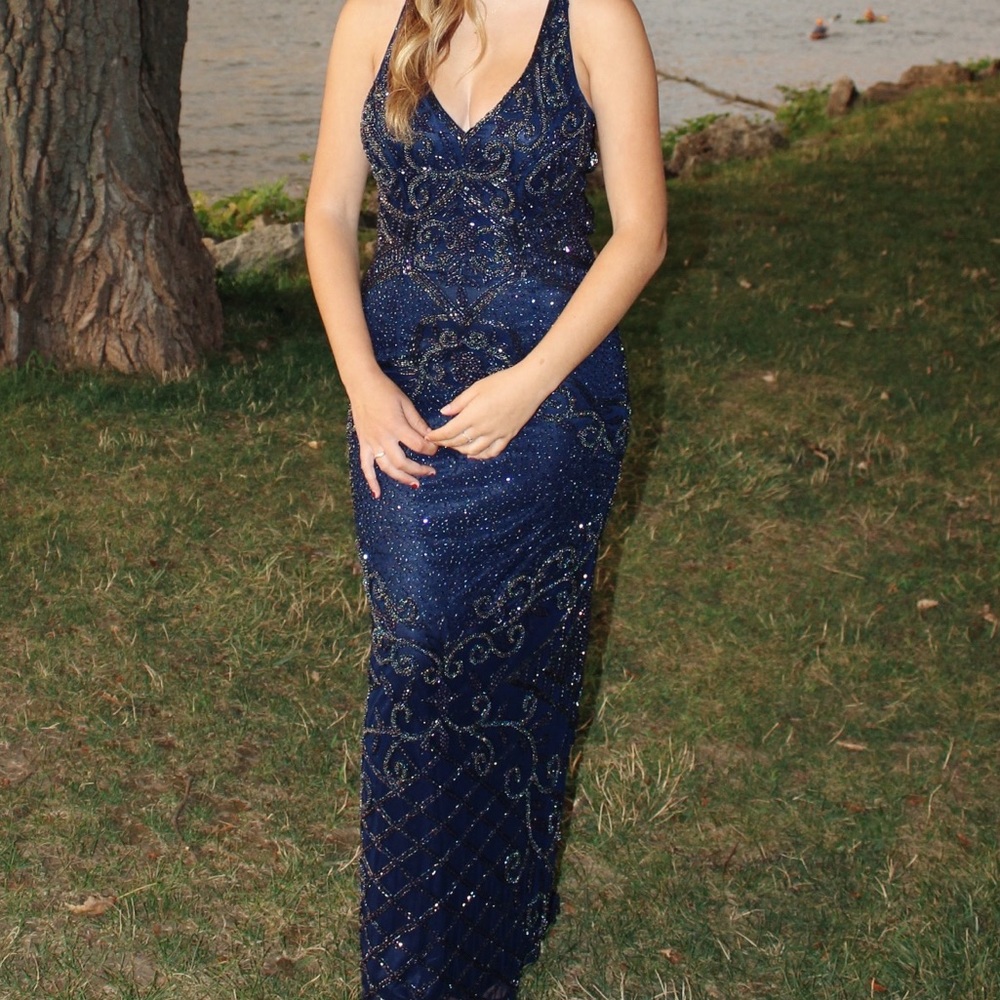 beautiful blue beaded prom dress size 0